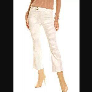 Frame Le Hardy Cropped Flare White Khaki Stripe Jeans 25"